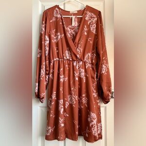 NWT Magnolia Boutique Sienna - Rust Floral Midi Long Sleeve Dress - Size M